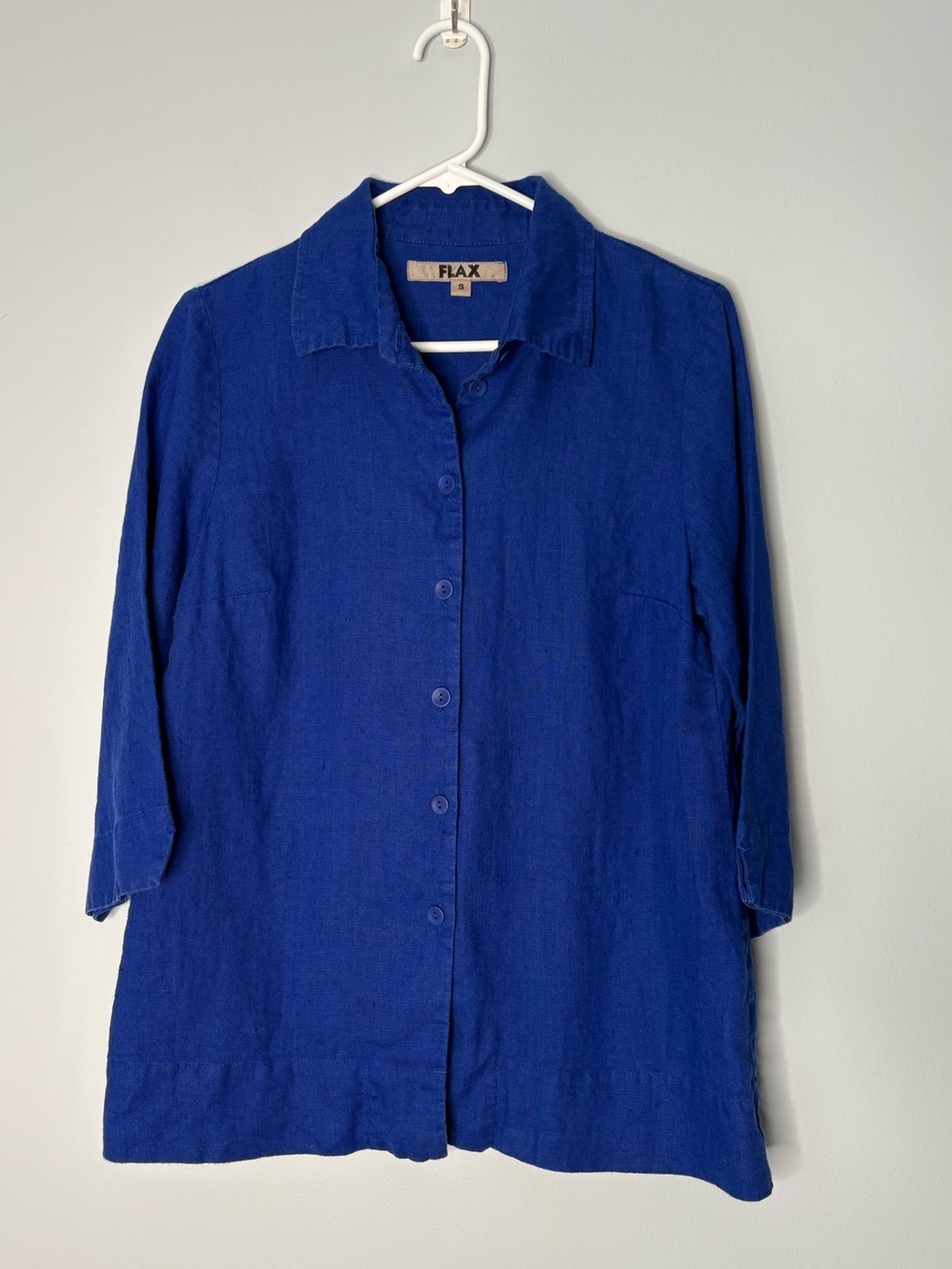 FLAX cobalt blue line button down shirt sz Small